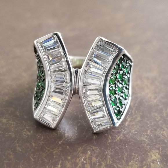 Sterling Baguette & Crystal Ring Sz 7 - Picture 2 of 15